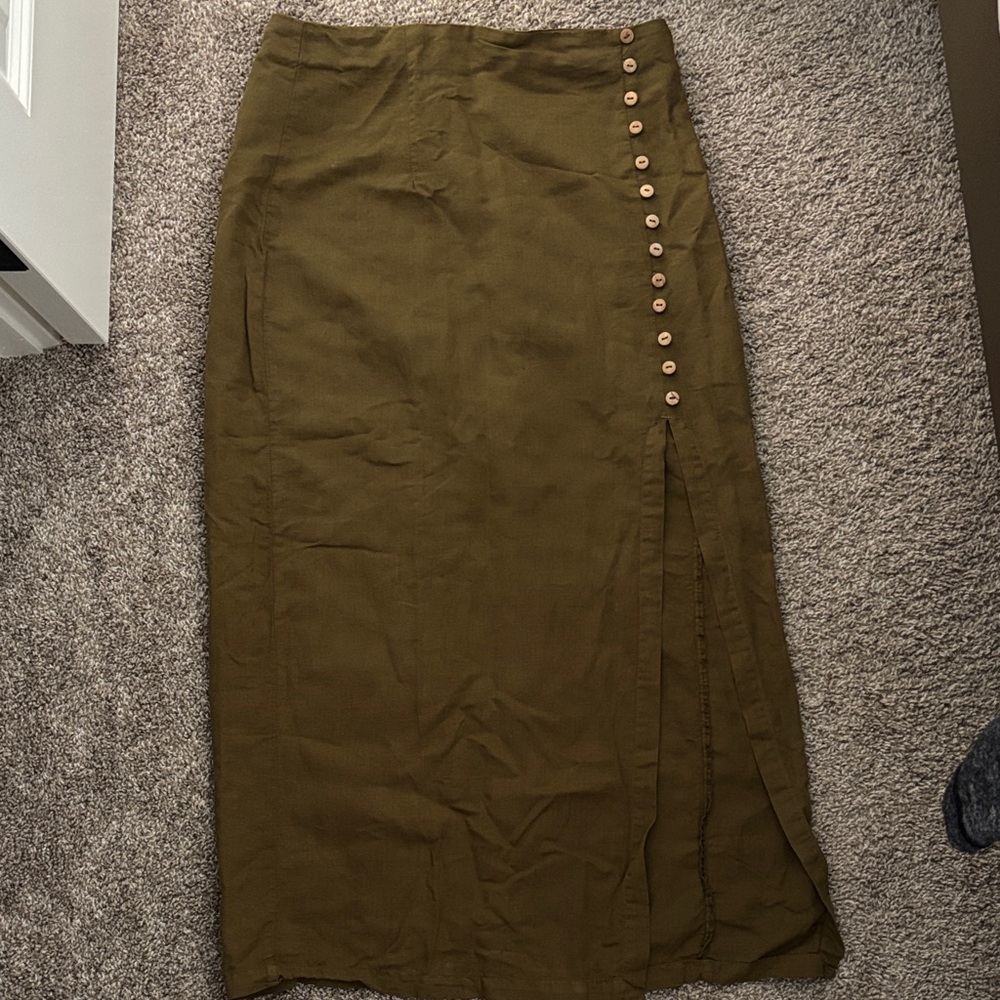 Zara Olive Button-Detail Pencil Skirt
